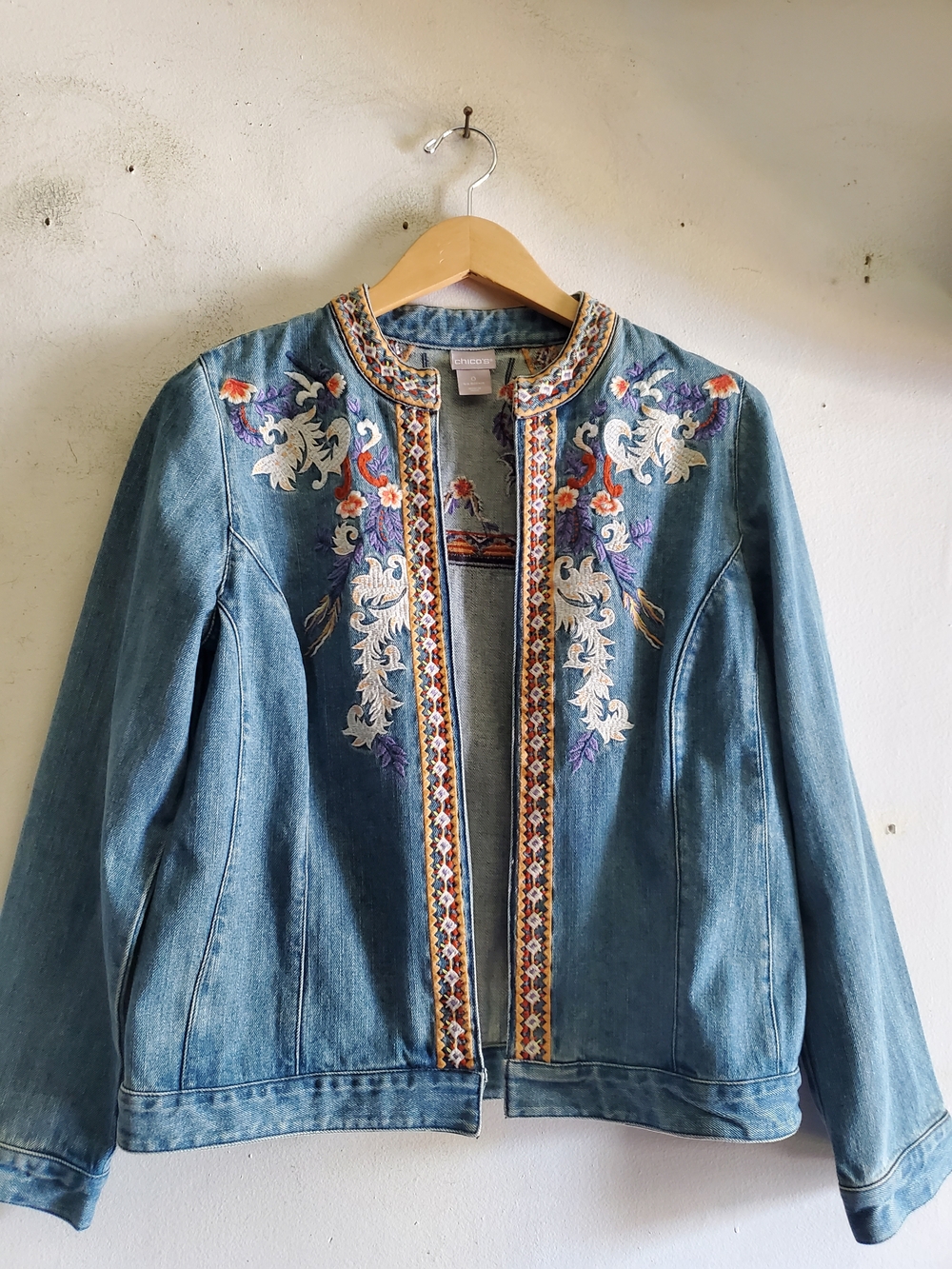 Chico's Embroidered Light Blue Denim Jacket - Women